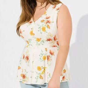 Torrid Rayon Slub Button Up Tie Back Sleeveless Tank Blouse Floral Print Plus 1X